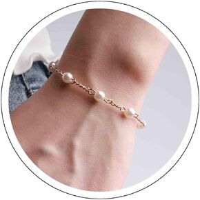 Yheakne Vintage Pearl Station Bracelet Gold Pearl Bracelet Beaded Station Bracelet Pearl Chain Bracelet Hand Chain Jewelry for Women and Girls Gifts