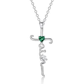 Silver Cross Necklace for Women Girls, Sterling Silver Chain Birthstone Faith Cross Pendant Necklaces Christmas Christian Religious Birthday Gifts for Her, with Gifts Box