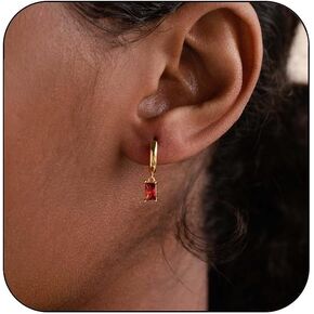 Wonlte Small Gold Hoop with Square Crystal Dangle Drop Earrings Gold Huggie Hoop Earrings for Women 14K Gold Plated Hypoallergenic Hoops Baguette Clear CZ Dangle Earring for Girls