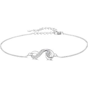 Sllaiss 925 Sterling Silver Infinity Bracelet for Women White Gold Plated Adjustable Endless Love CZ Bracelet Jewelry for Girlfriend