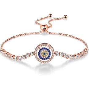 14K Gold Moissanite Evil Eye Bracelet for Women,Dainty Hamsa Pull-out Link Bracelet,Fashion Jewelry Gift for Her,Adjustable 8" to 10"