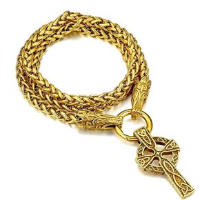 FaithHeart Men Punk Norse Viking Necklace Chunky Necklace, Stainless Steel Mjolnir/Celtic Knot Wolf Head Chain Pendant Amulet Jewelry Gift Packaging