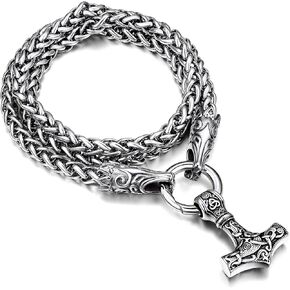 FaithHeart Men Punk Norse Viking Necklace Chunky Necklace, Stainless Steel Mjolnir/Celtic Knot Wolf Head Chain Pendant Amulet Jewelry Gift Packaging in Kuwait