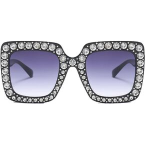 Trendy Rhinestone Square Sunglasses Women Oversized Crystal Frame Designer Gradient Lens Eyeglasses 67mm