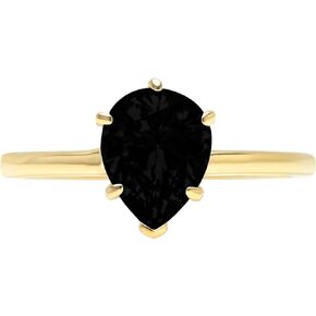0.95ct Pear Cut Solitaire Genuine Natural Black Onyx 6-Prong Classic Statement Designer Ring Solid 14k Yellow Gold for Women