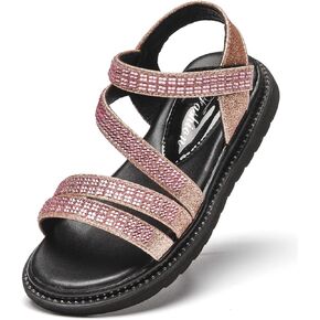 DADAWEN صنادل رياضية صيفية للفتيات من حجر الراين اللامعة مفتوحة عند الأصابع (طفل صغير/طفل صغير/طفل كبير) in Kuwait