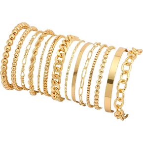 FINZOR 14Pcs Gold Chain Bracelet Sets for Women Dainty Link Paperclip Bracelets Stake Adjustable Layered Link Bracelet Jewelry in Kuwait