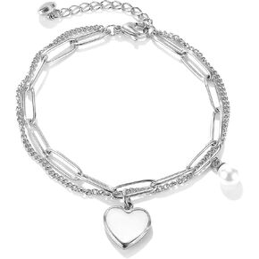 Dainty Gold Layered Bracelets for Women Beaded Bracelets Cute Heart Link Chain 14K Gold plated Charms Bangle Bracelet for Girls Hand Jewelry in Kuwait