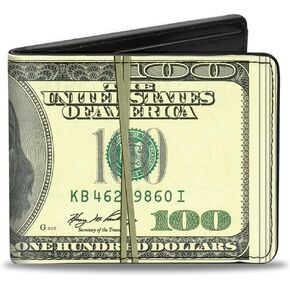 Buckle-Down mens Buckle-down Pu Bifold - 100 Dollar Bill Series 2006 W/Rubberband Bi Fold Wallet, Multicolor, 4.0 x 3.5 US