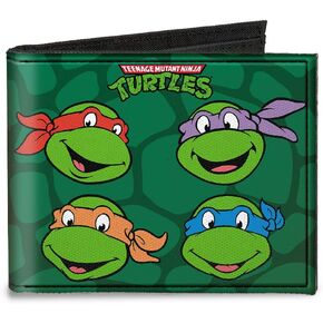 Buckle-Down Canvas Bi-fold Wallet-Classic TMNT Group Faces + Pose Turt