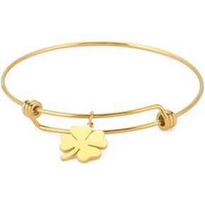 EUEAVAN Four Leaf Clover Bracelet Good Luck Charm Shamrock Stainless Steel Expandable Bangle Bracelet Jewelry for Women Girls