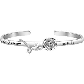 CENWA Whisper Words of Wisdom Let It Be Rose Cuff Bracelet Inspirational Gift For Woman Best Friend