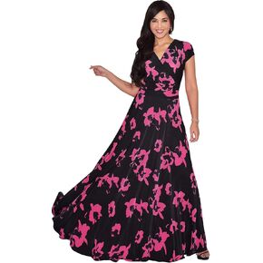 KOH KOH Womens Short Cap Sleeve Summer Floral Print Long Casual Maxi Dress in Kuwait