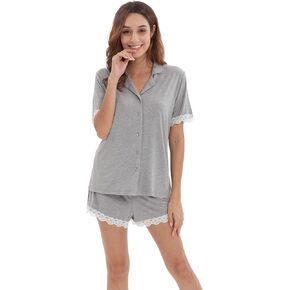 LazyCozy Bamboo Pajama Set for Women Long Sleeve Sleepwear Button Down Nightwear Soft Pj Lounge Set with Pockets