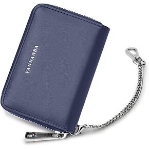 VANNANBA Chain Wallet Zipper Large Capacity Organizer Accordion Wallet Genuine Leather Purse RFID Blocking Wallet for Men,brown