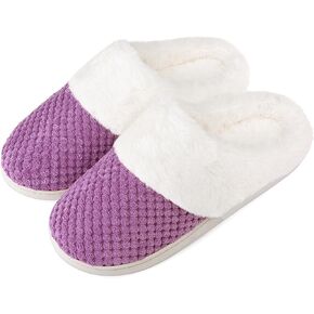 VONMAY Women's Slip on Fuzzy House Slippers Comfy Coral Velvet, Plush Faux Fur Soft Bedroom Shoes with Memory Foam