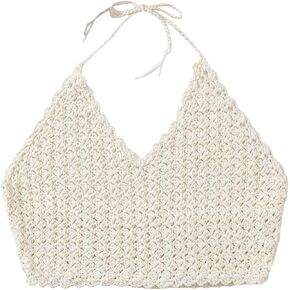 SHENHE Women's Crochet Swim Cover Up Halter Top Tie Backless Cute Summer Beach Crop Top