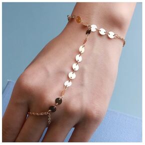 Boho Sequin Finger Bracelet Gold Disc Slave Bracelet Minimal Hand Slave Bracelet Retro Ring Bracelet Everyday Bracelet Ring Hand Chain Jewelry for Women and Girls
