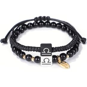 Hifunny Constellation Bracelet 12 Zodiac Handmade Weave Obsidian Beaded Constellation Bracelet for Women Men Jewelry 2Pcs in Kuwait