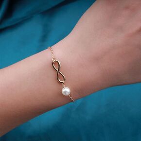 Unique Tiny Pearl Infinite Friendship Bracelets Chain Gold Hand Chain Hand Harness Dainty Pearl Link Infinite Friendship 8 Slave Bracelets Jewellery for Women Girls