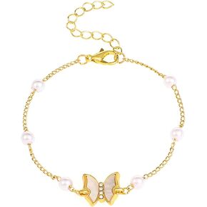 Gold Pearl Butterfly Bracelet for Women,Hypoallergenic Trendy Jewelry Accessories Gift for Women Valentine's Day Birthday Christmas in Kuwait