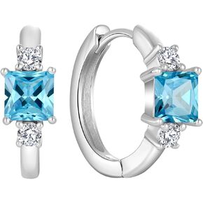 925 Sterling Silver Hoop Earrings for Women, 5x5MM Square Cut Birthstone Huggie Earrings, 18K White Gold Plated Jewelry for Women