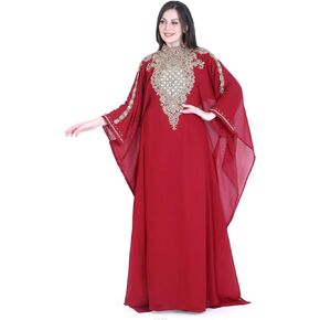 Women Kaftan Farasha Long Maxi Dress Long Sleeves Ethnic, Bridal, Evening, Party, Dress with Free Scarf | Size- Free