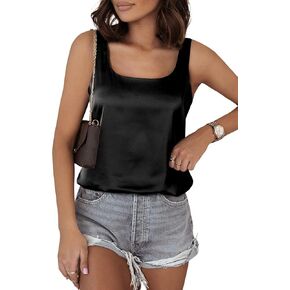 BLENCOT Women Silk Tank Top 2024 Square Neck Camisole Tops Summer Satin Shirt Basic Dressy Sleeveless Blouses