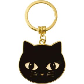 Black Cat Keychain with Gold-tone Accents