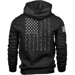 سترة Nine Line The Pledge ذات القلنسوة باللون الأسود - شعار Dropline والعلم الأمريكي على الكم - لمسة نهائية ناعمة مقاومة للتحبب in Kuwait