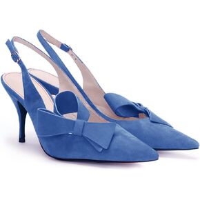 PiePieBuy Womens Pointed Toe Slingback Pumps Mid Heel Bow Stilettos Sandals Faux Suede Wedding Party Dress Shoes