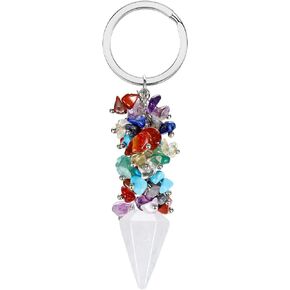 GEHECRST Healing Crystal Keychain 7 Chakra Crystal Point Gemstone Energy Protection Crystal Stone Car Keyring for Women Men