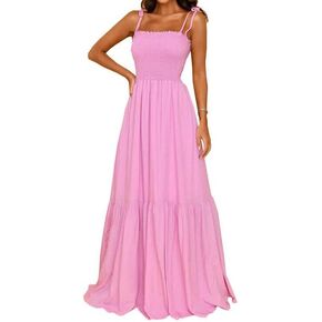 فستان GOLDSTITCH النسائي لصيف 2023 بوهيمي بحمالات سباغيتي Smocked A Line Flowy Maxi Dress