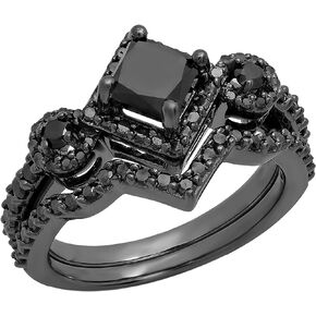 Dazzlingrock Collection 2.10 ctw Black Rhodium Plated Princess Diamond Bridal Chevron Engagement Ring Set in 925 Sterling Silver