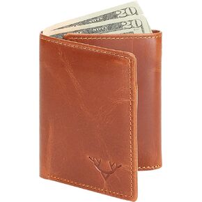 DECATINY Men's Genuine Leather RFID Blocking Trifold Wallet (BLACK)