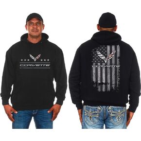 JH DESIGN GROUP Mens Chevy Corvette C7 Hoodie American Flag 2 Sided Sweatshirt