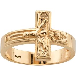 PalmBeach Yellow Gold-plated Sterling Silver Horizontal Crucifix Cross Ring (4mm) Sizes 6-9