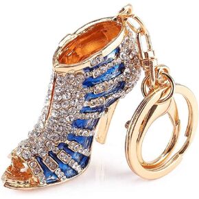 Yosooo Lady Gift Rhinestone Stiletto Fashion Lady's High Heel Shoe Rhinestone Alloy Keychain Keyring Women Phone Bag Car Pendant Accessories (Blue)