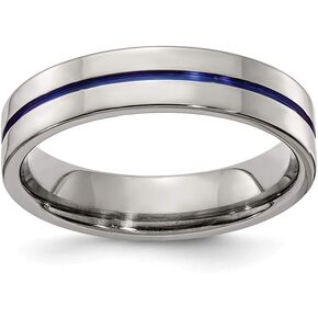 Sonia Jewels Solid Gray Titanium Men's 5mm Blue Anodized Flat Ring Comfort-Fit Band