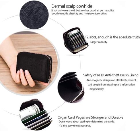 Meowoo حامل بطاقة الائتمان RFID حجب محفظة صغيرة من الجلد الطبيعي لبطاقات الائتمان مع سحاب للنساء والرجال، وردي in Saudi Arabia