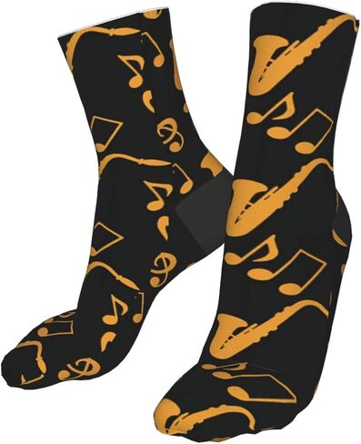 اوتوز جوارب رياضية بطول الكاحل للرجال والنساء من القطن بنمط نوتات موسيقية ثلاثية كليف ساكسفون، جوارب للجري للرجال والنساء، لون اسود، مقاس واحد, أسود, مقاس واحد in Kuwait