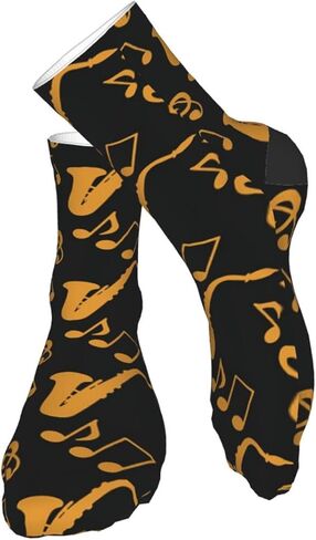 اوتوز جوارب رياضية بطول الكاحل للرجال والنساء من القطن بنمط نوتات موسيقية ثلاثية كليف ساكسفون، جوارب للجري للرجال والنساء، لون اسود، مقاس واحد, أسود, مقاس واحد in Kuwait