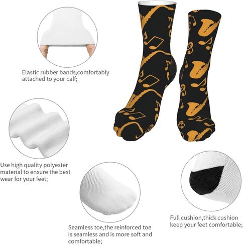 اوتوز جوارب رياضية بطول الكاحل للرجال والنساء من القطن بنمط نوتات موسيقية ثلاثية كليف ساكسفون، جوارب للجري للرجال والنساء، لون اسود، مقاس واحد, أسود, مقاس واحد in Kuwait