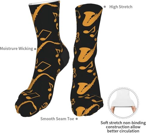 اوتوز جوارب رياضية بطول الكاحل للرجال والنساء من القطن بنمط نوتات موسيقية ثلاثية كليف ساكسفون، جوارب للجري للرجال والنساء، لون اسود، مقاس واحد, أسود, مقاس واحد in Kuwait