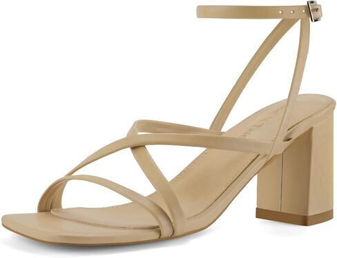 Shoe'N Tale Strappy Heels for Women Block Chunky Heels Open Square Toe Ankle Strap Buckle Sandals(9.5,A-Natural Nude) in Saudi Arabia
