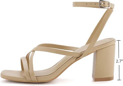 Shoe'N Tale Strappy Heels for Women Block Chunky Heels Open Square Toe Ankle Strap Buckle Sandals(9.5,A-Natural Nude) in Saudi Arabia
