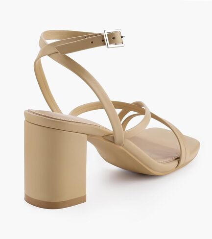 Shoe'N Tale Strappy Heels for Women Block Chunky Heels Open Square Toe Ankle Strap Buckle Sandals(9.5,A-Natural Nude) in Saudi Arabia
