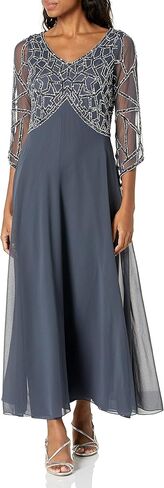 J Kara Women's Petite 3/4 Sleeve Empire Waist Popover Fit & Flare Beaded Dress in Saudi Arabia