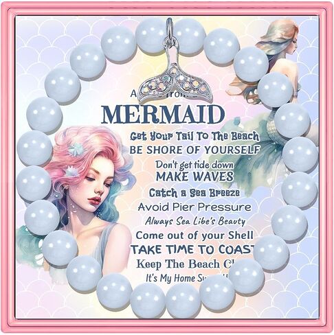 Mermaid Gifts for Women Girls Agate Beaded Mermaid Jewelry for Friendship Mermaid Lovers Mermaid Spirit Birthday Christmas Gifts with A Message (Blue) in Saudi Arabia