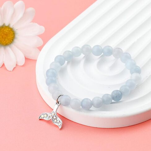 Mermaid Gifts for Women Girls Agate Beaded Mermaid Jewelry for Friendship Mermaid Lovers Mermaid Spirit Birthday Christmas Gifts with A Message (Blue) in Saudi Arabia